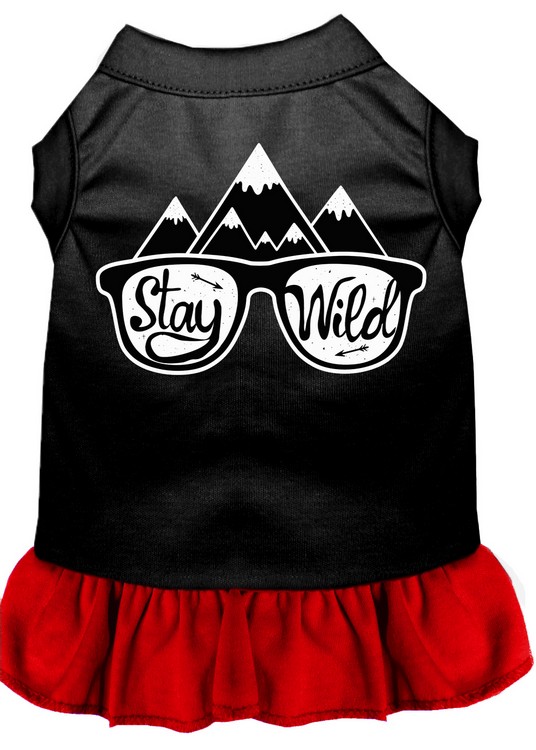 Stay Wild Screen Print Dog Dress Black with Red Med